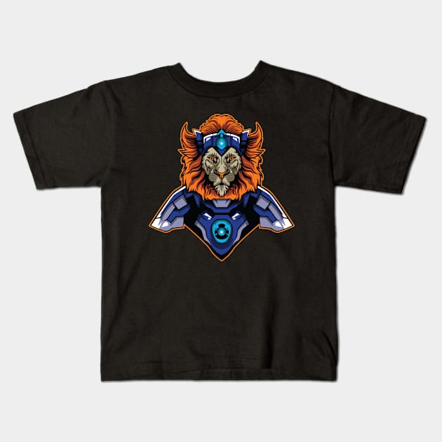 Lion cyborg illustration Kids T-Shirt by OVA